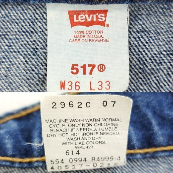Levi's 517 Orange Tab Jeans VTG USA 40517-0215 Bootcut Men's "36x33" Real 34x34 - Picture 8 of 13